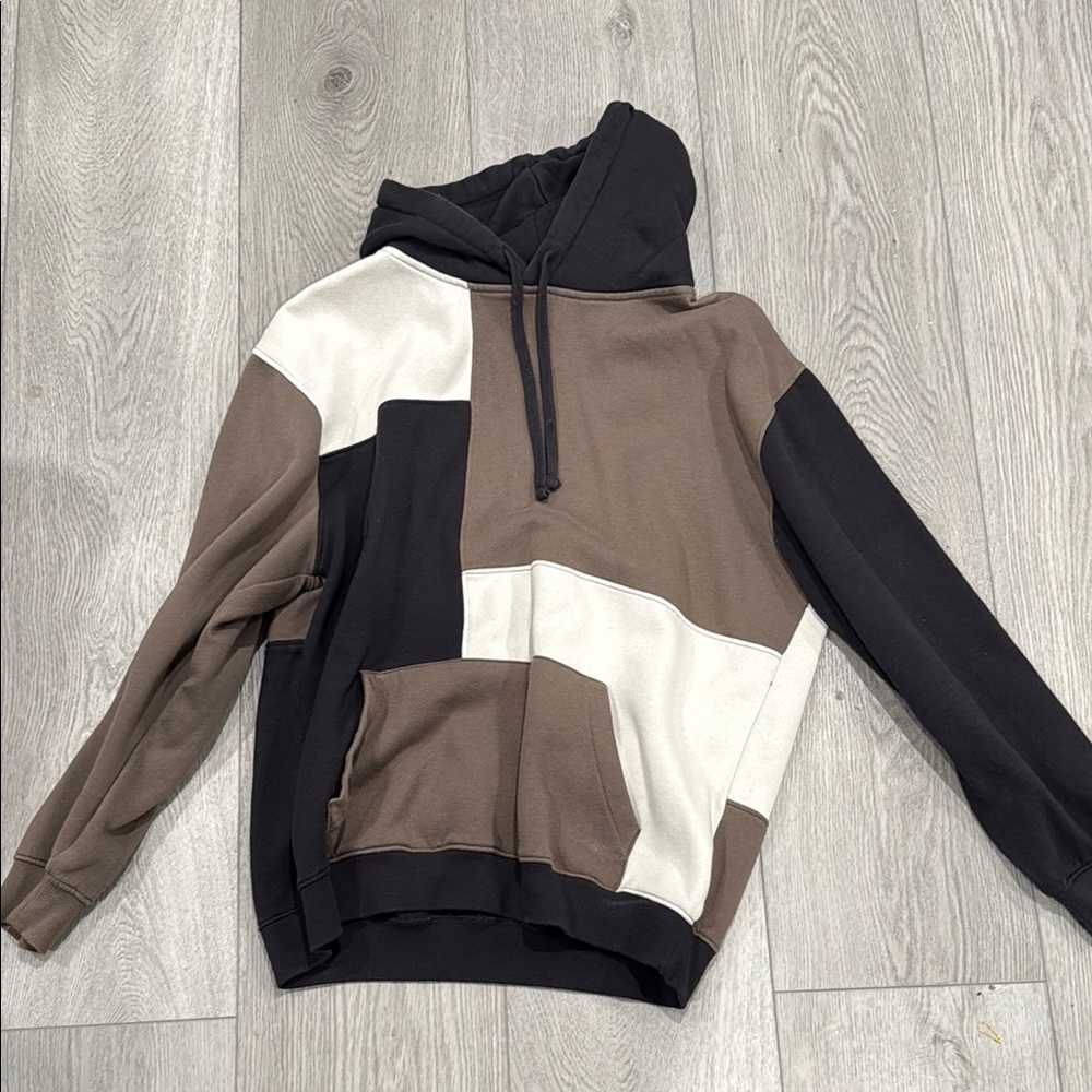 Colorblock Hoodie in Black, Brown, and White